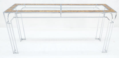 EstablishedLines Chrome Glass Burl Wood 58" Long Mid Century Modern Console Sofa Table MINT