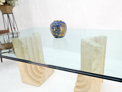 EstablishedLines Large Oversize Wide Rectangle Shape Glass Top Travertine Dining Conference Table