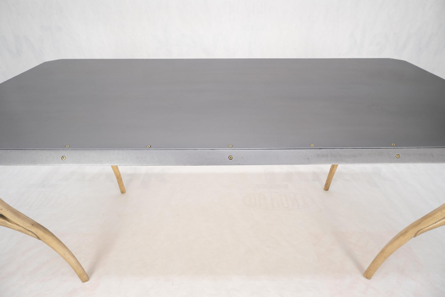 EstablishedLines Steam Punk Heavy Solid Bronze Leg Forged Steel Beveled Edge Top Dining Table