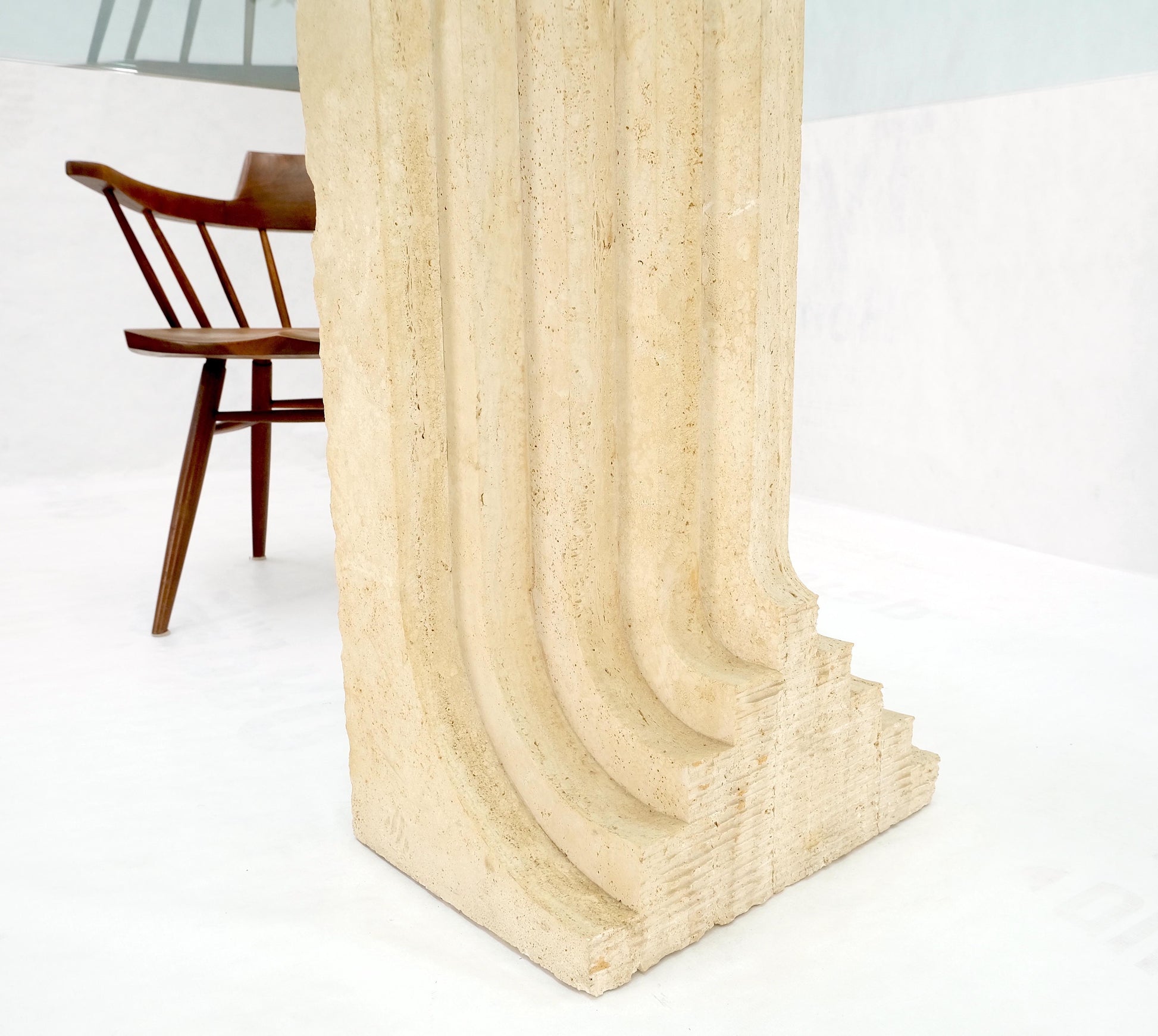 EstablishedLines Large Oversize Wide Rectangle Shape Glass Top Travertine Dining Conference Table