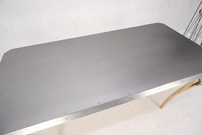 EstablishedLines Steam Punk Heavy Solid Bronze Leg Forged Steel Beveled Edge Top Dining Table