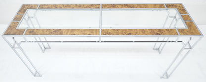 EstablishedLines Chrome Glass Burl Wood 58" Long Mid Century Modern Console Sofa Table MINT