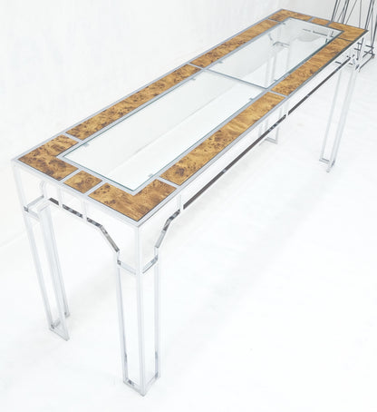 EstablishedLines Chrome Glass Burl Wood 58" Long Mid Century Modern Console Sofa Table MINT