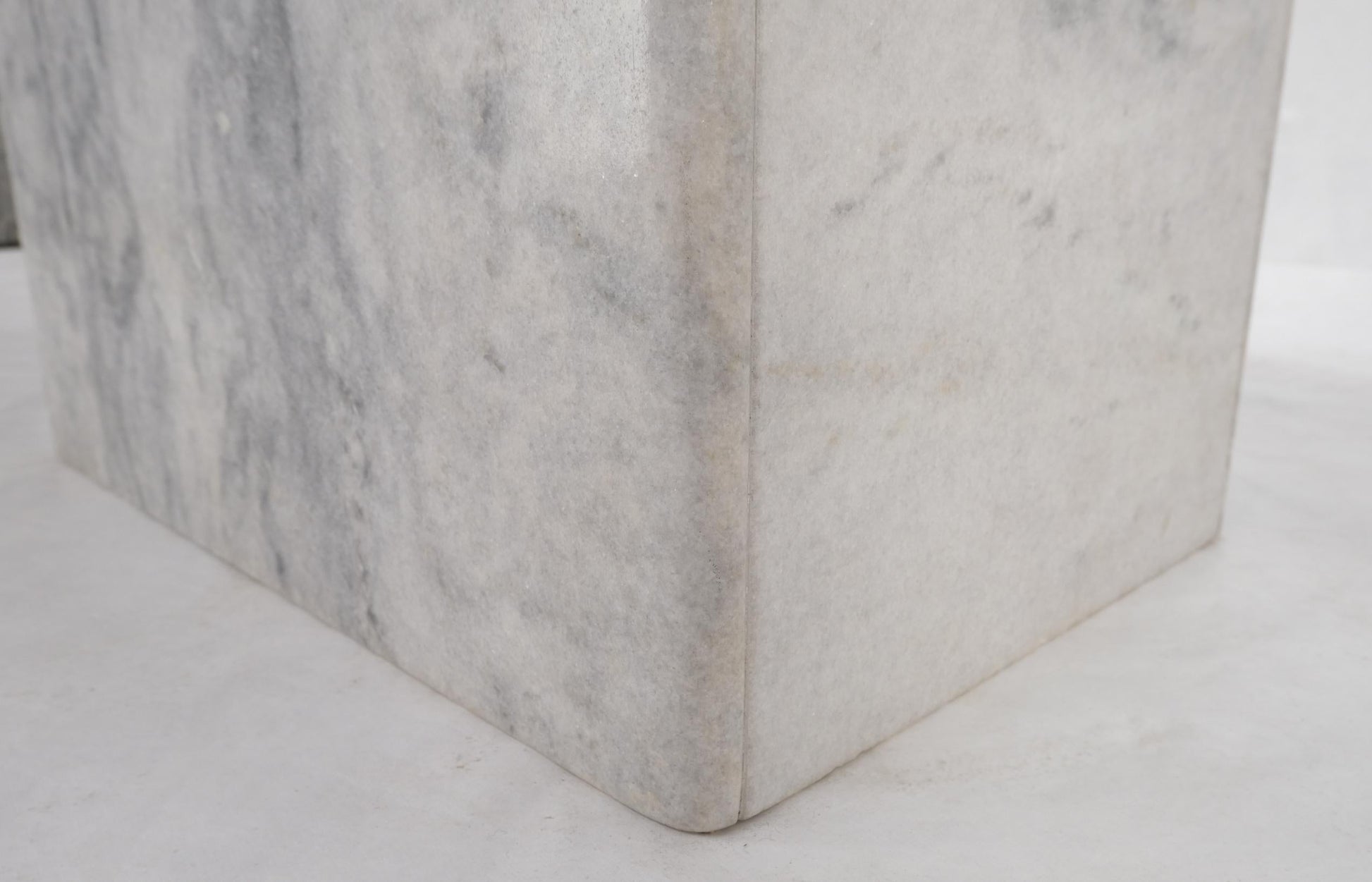 EstablishedLines Grey & White Marble Rounded Corners Single Pedestal Dining Conference Table