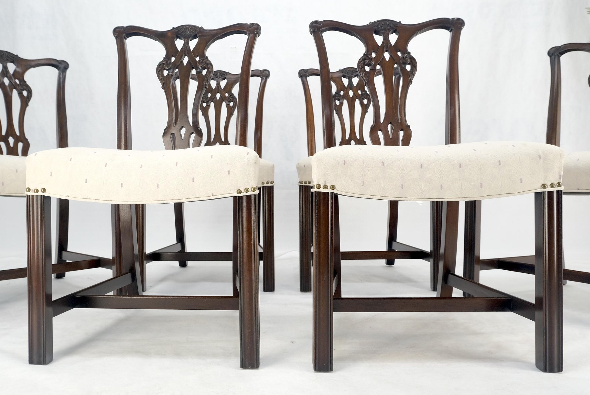 EstablishedLines Set of 6 c1940s Mahogany Fine Carved Chippendale Style Chairs Clean!