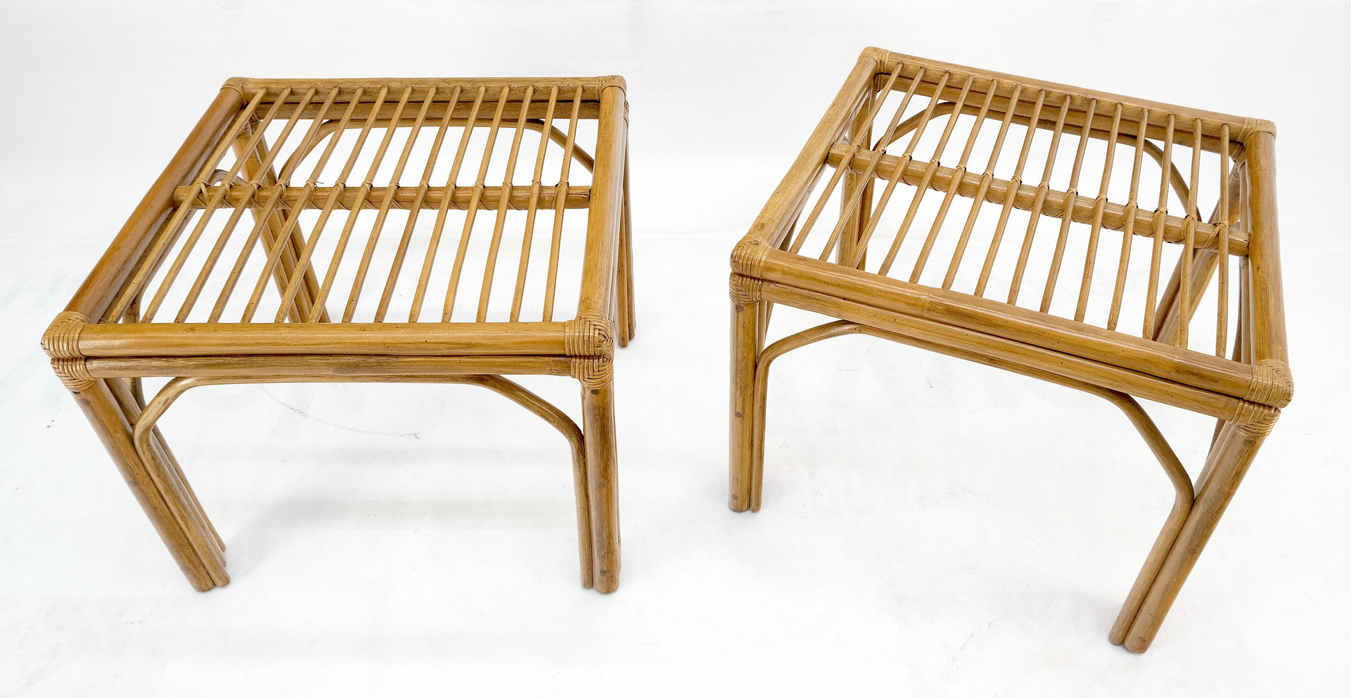 EstablishedLines Pair of Square Bamboo End Side Tables C1970s MINT