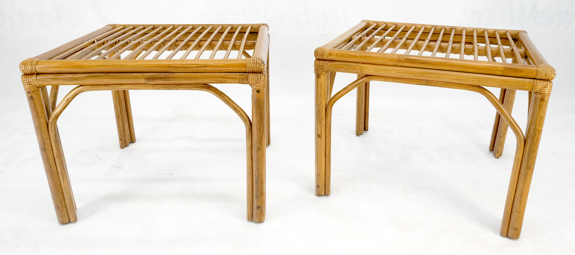 EstablishedLines Pair of Square Bamboo End Side Tables C1970s MINT