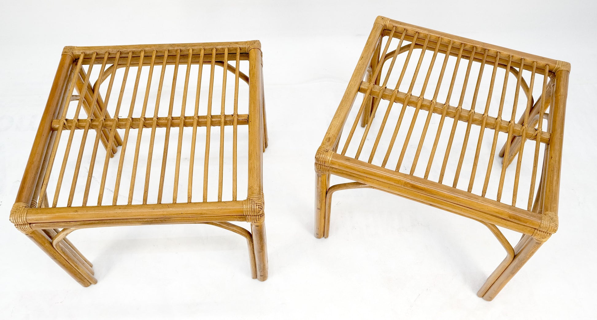 EstablishedLines Pair of Square Bamboo End Side Tables C1970s MINT