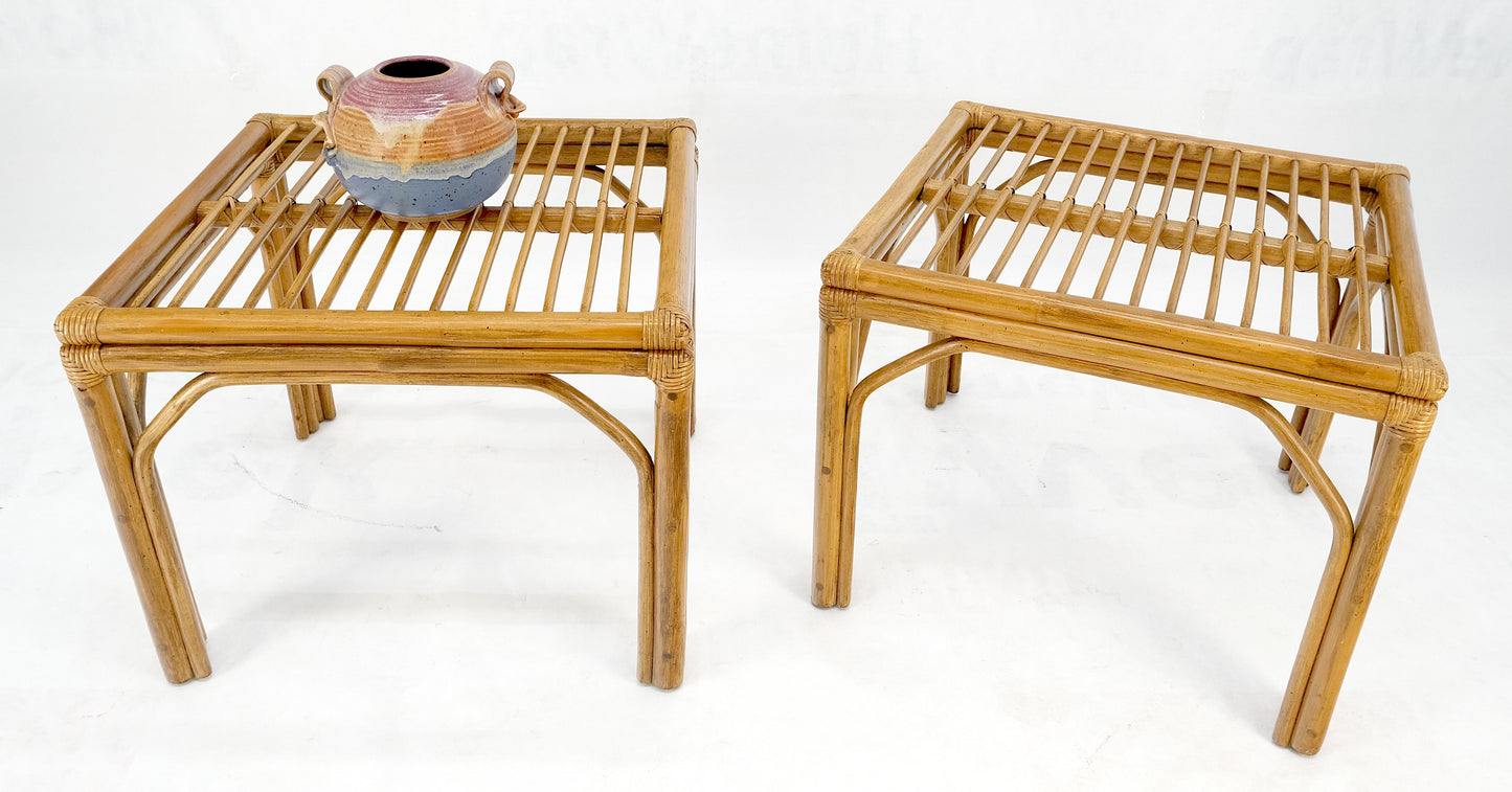 EstablishedLines Pair of Square Bamboo End Side Tables C1970s MINT