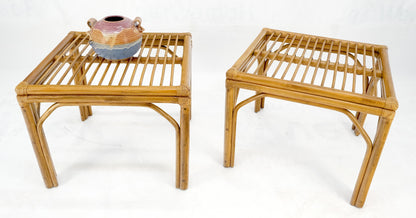 EstablishedLines Pair of Square Bamboo End Side Tables C1970s MINT