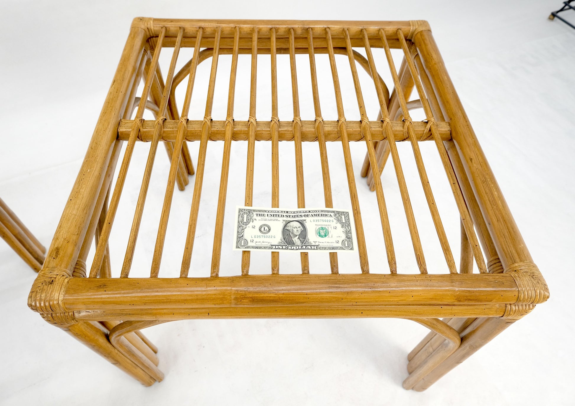 EstablishedLines Pair of Square Bamboo End Side Tables C1970s MINT