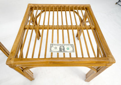 EstablishedLines Pair of Square Bamboo End Side Tables C1970s MINT