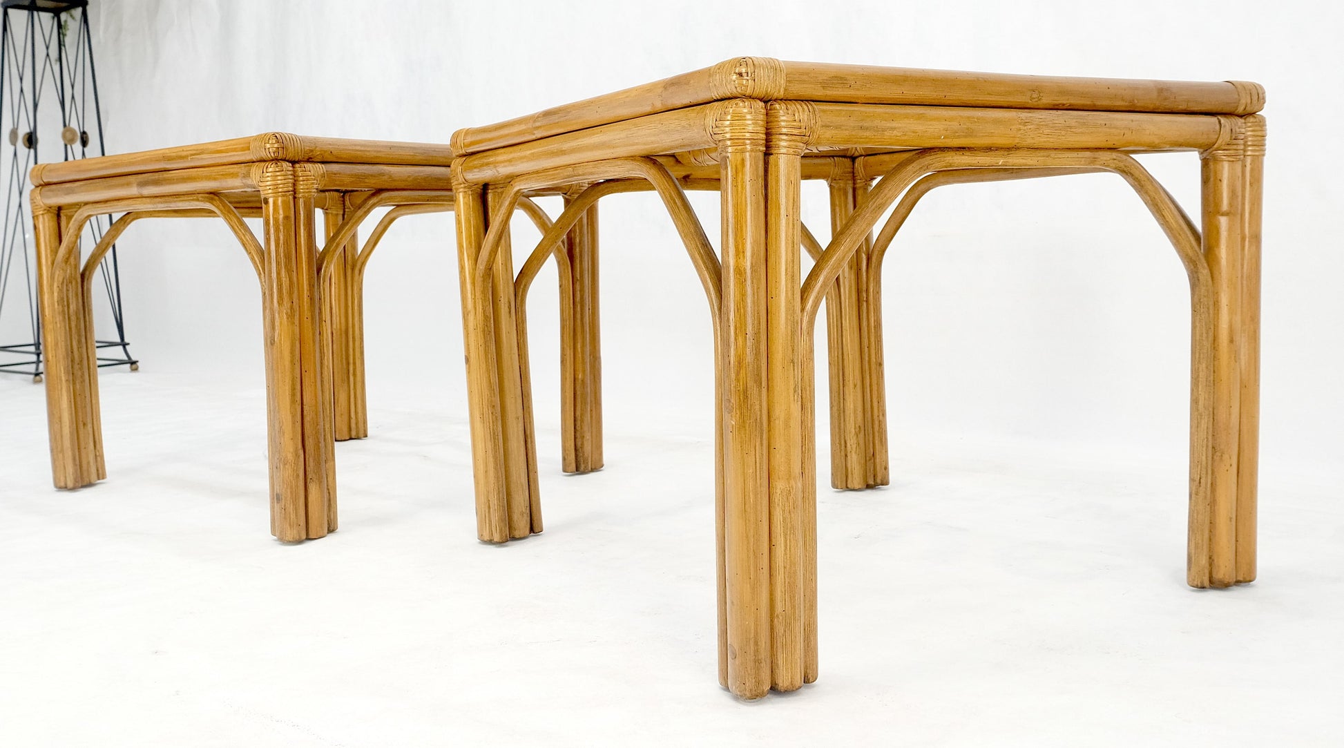EstablishedLines Pair of Square Bamboo End Side Tables C1970s MINT