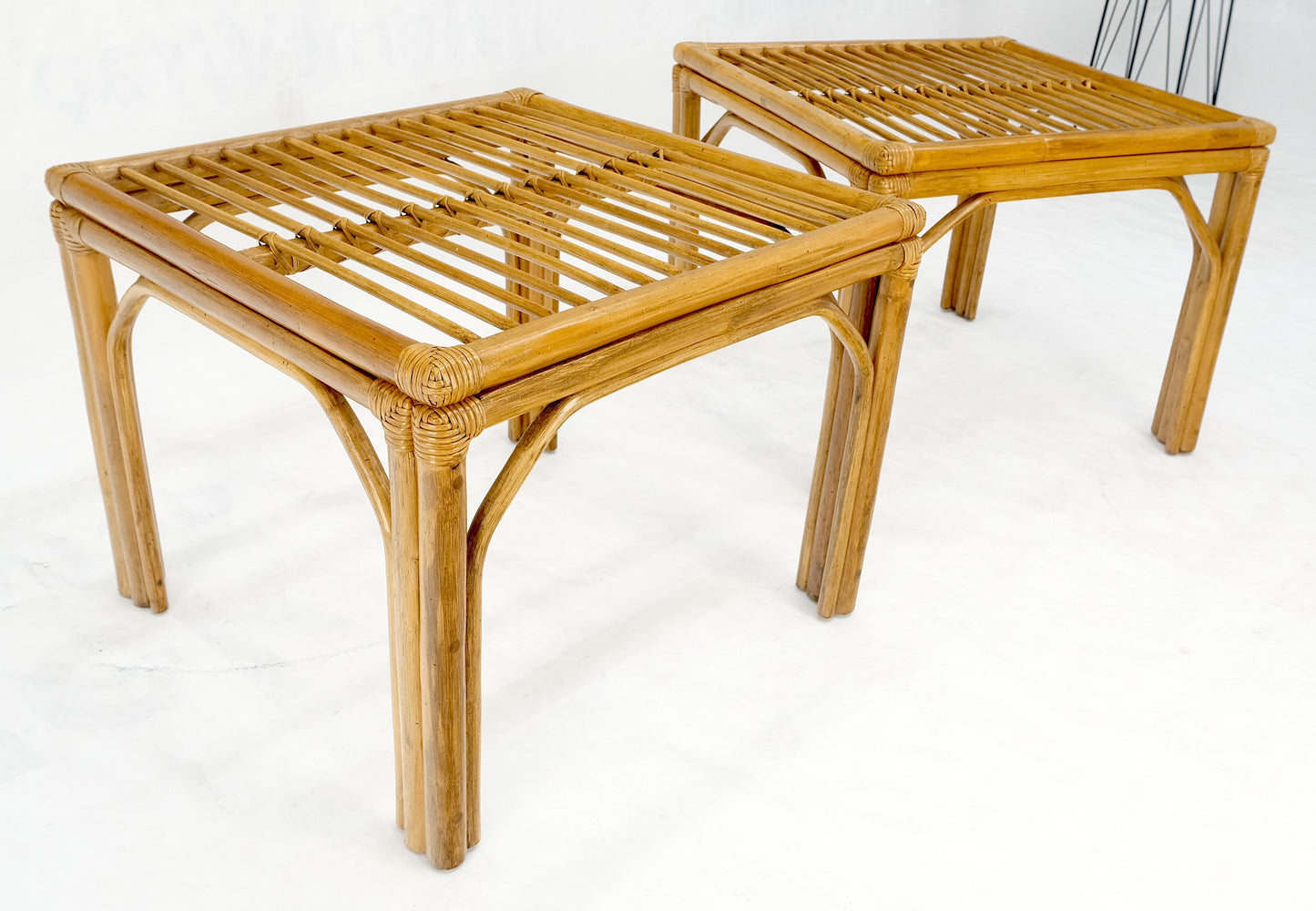 EstablishedLines Pair of Square Bamboo End Side Tables C1970s MINT