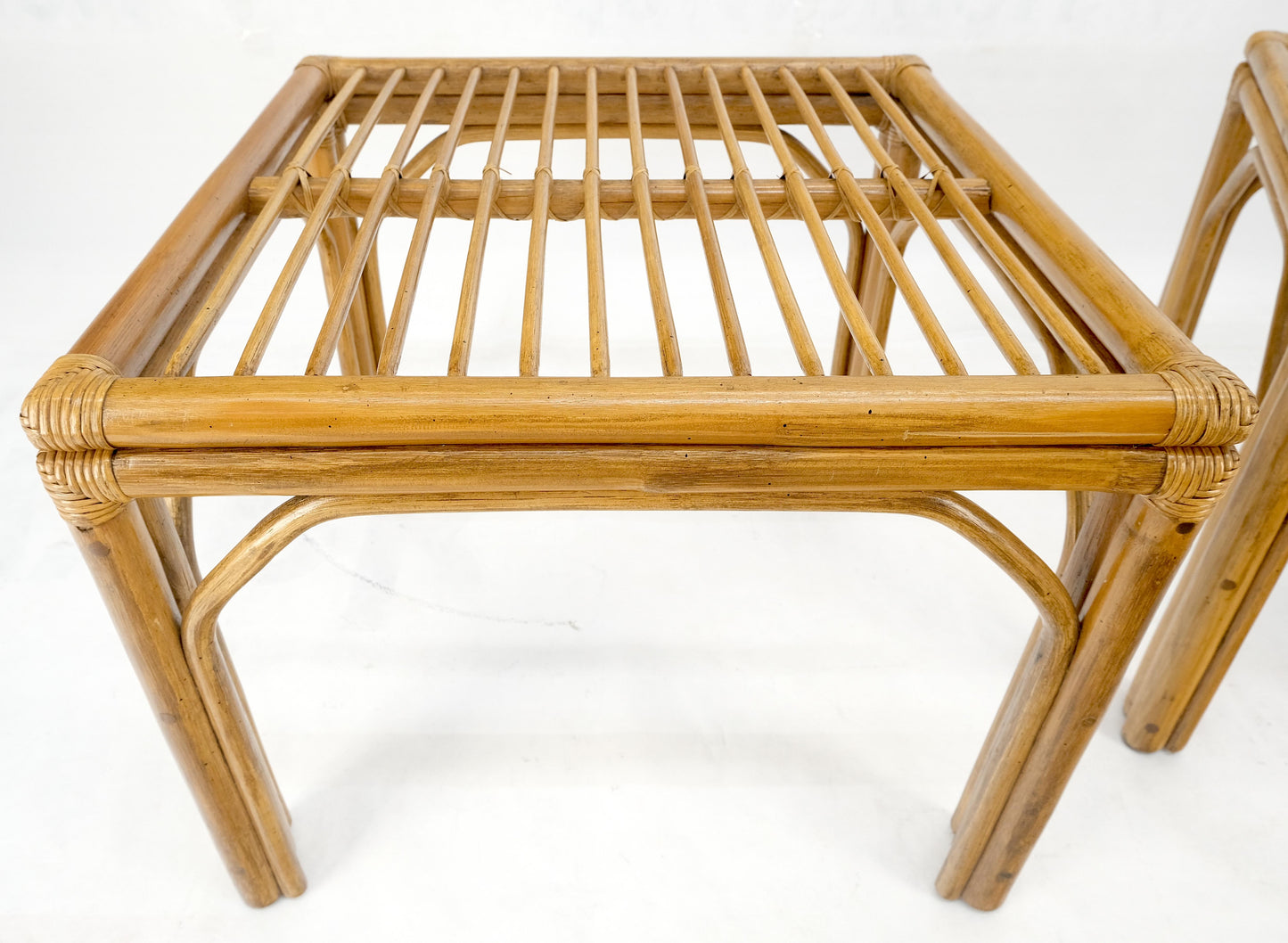 EstablishedLines Pair of Square Bamboo End Side Tables C1970s MINT