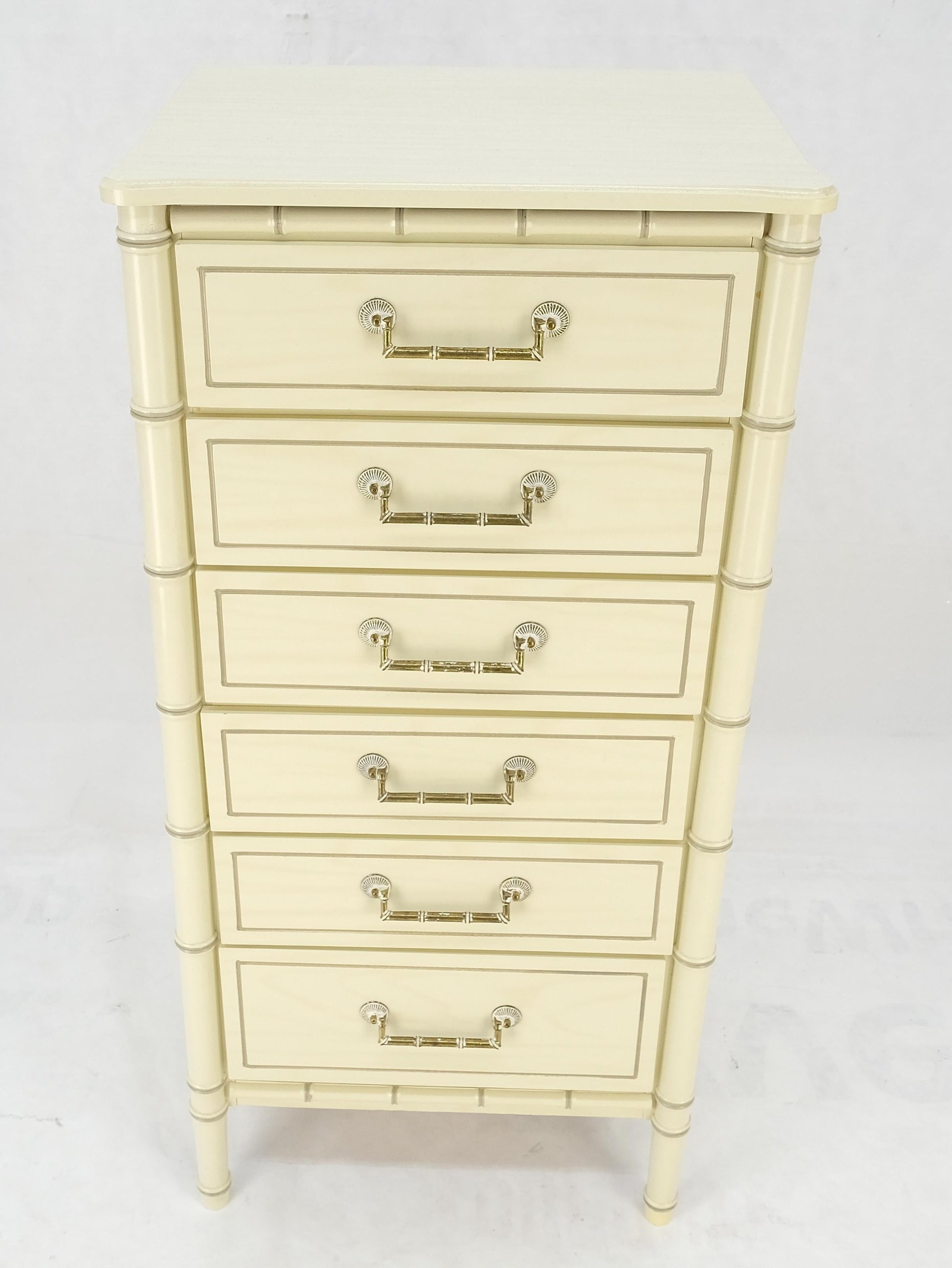 EstablishedLines Faux Bamboo Beige White Lacquer 48" Tall 6 Drawer Lingerie Chest Dresser MINT!