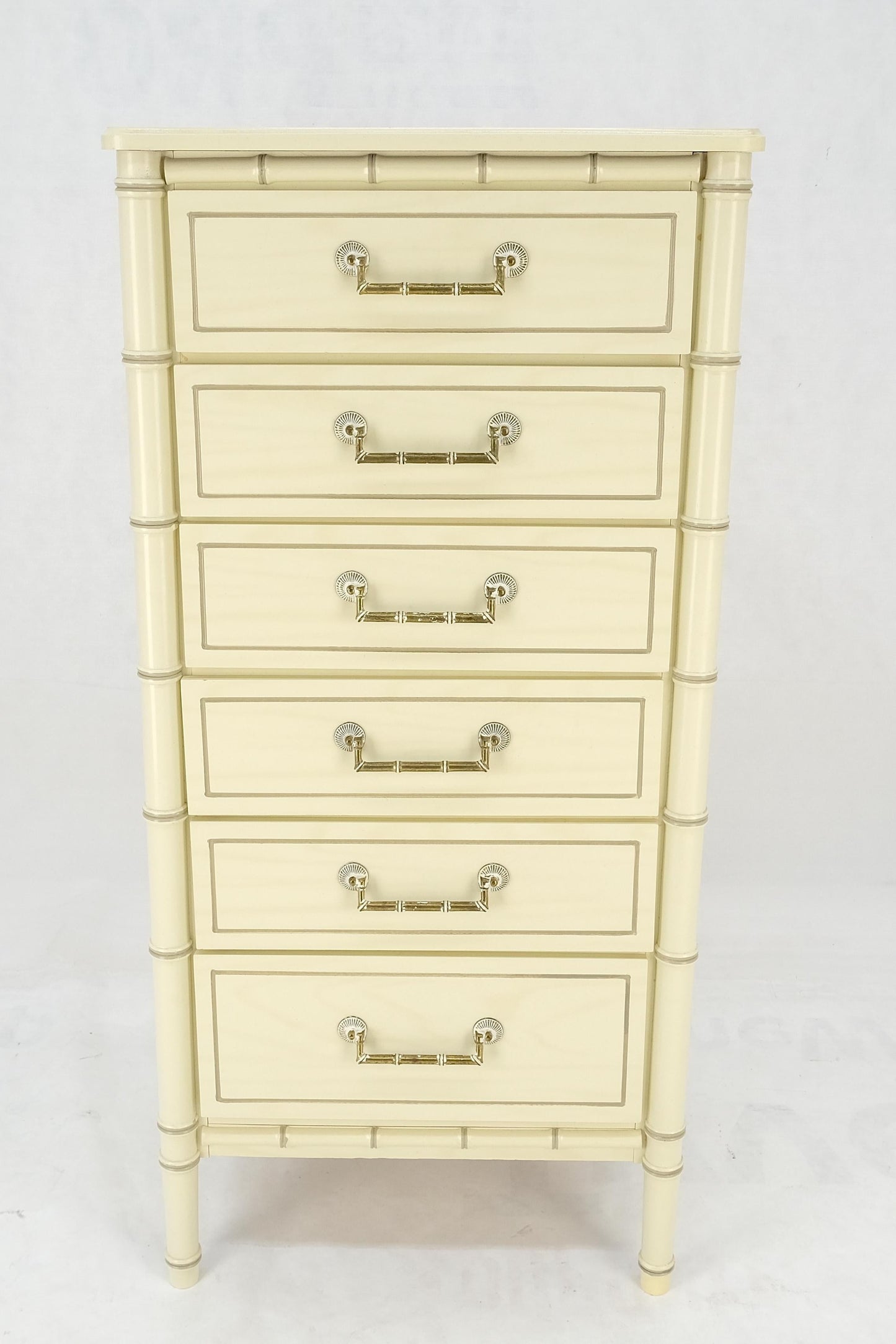EstablishedLines Faux Bamboo Beige White Lacquer 48" Tall 6 Drawer Lingerie Chest Dresser MINT!