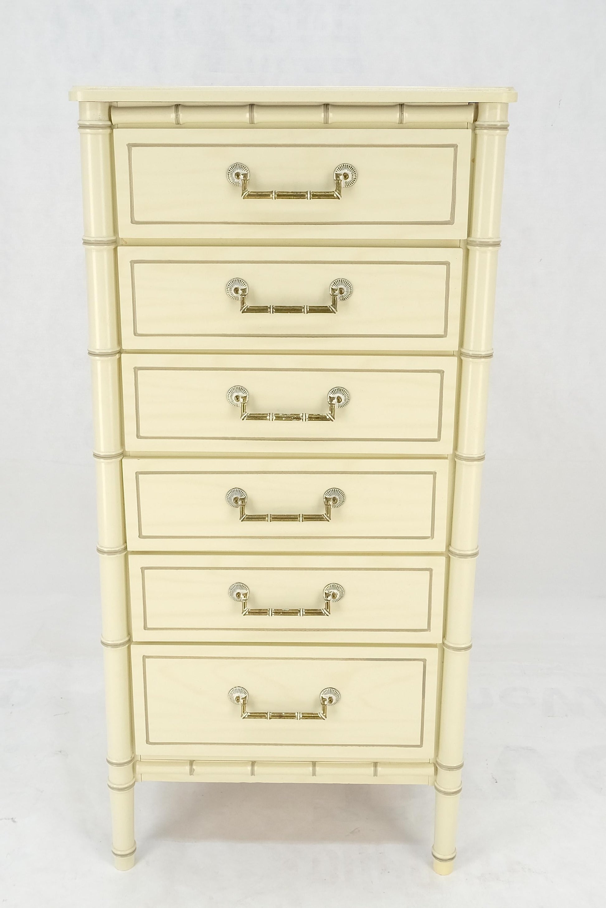 EstablishedLines Faux Bamboo Beige White Lacquer 48" Tall 6 Drawer Lingerie Chest Dresser MINT!