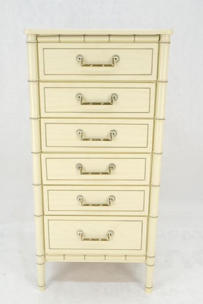 EstablishedLines Faux Bamboo Beige White Lacquer 48" Tall 6 Drawer Lingerie Chest Dresser MINT!