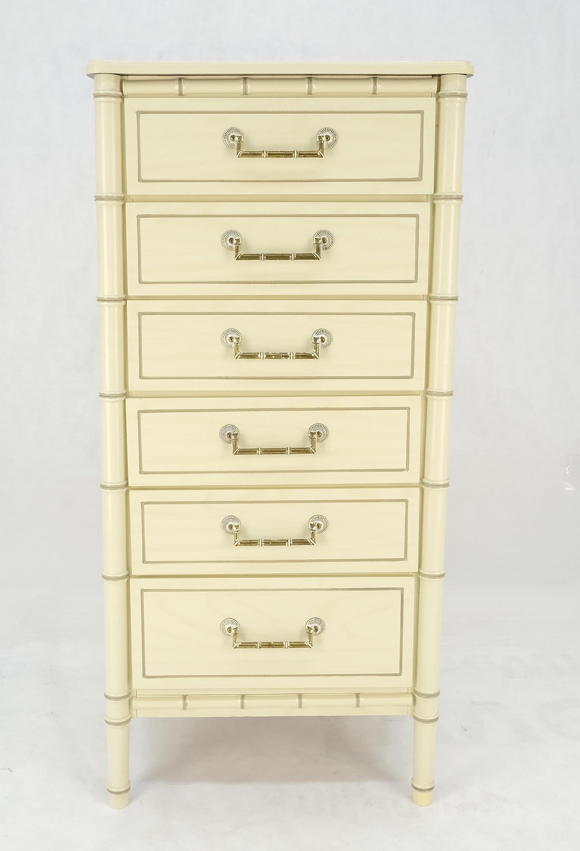 EstablishedLines Faux Bamboo Beige White Lacquer 48" Tall 6 Drawer Lingerie Chest Dresser MINT!