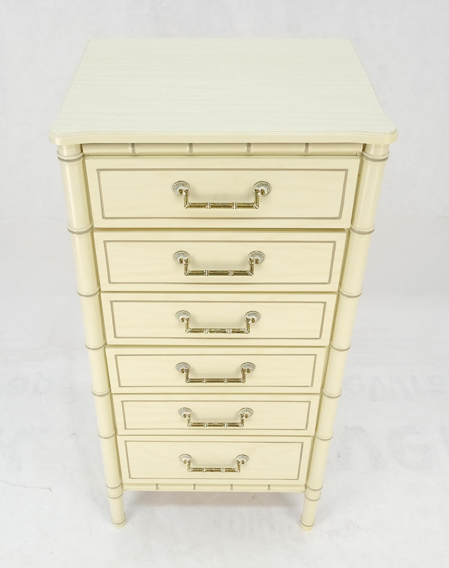 EstablishedLines Faux Bamboo Beige White Lacquer 48" Tall 6 Drawer Lingerie Chest Dresser MINT!
