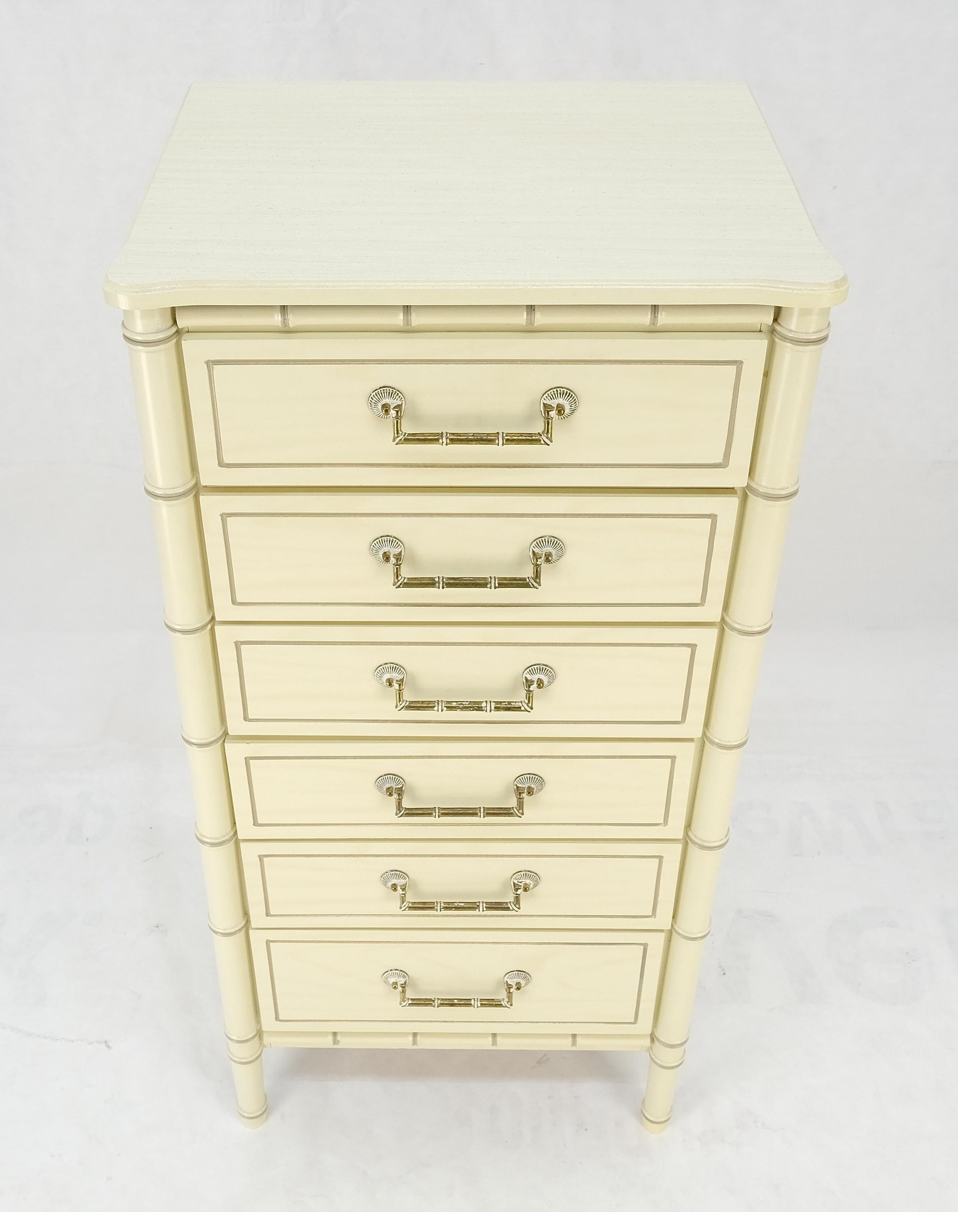 EstablishedLines Faux Bamboo Beige White Lacquer 48" Tall 6 Drawer Lingerie Chest Dresser MINT!