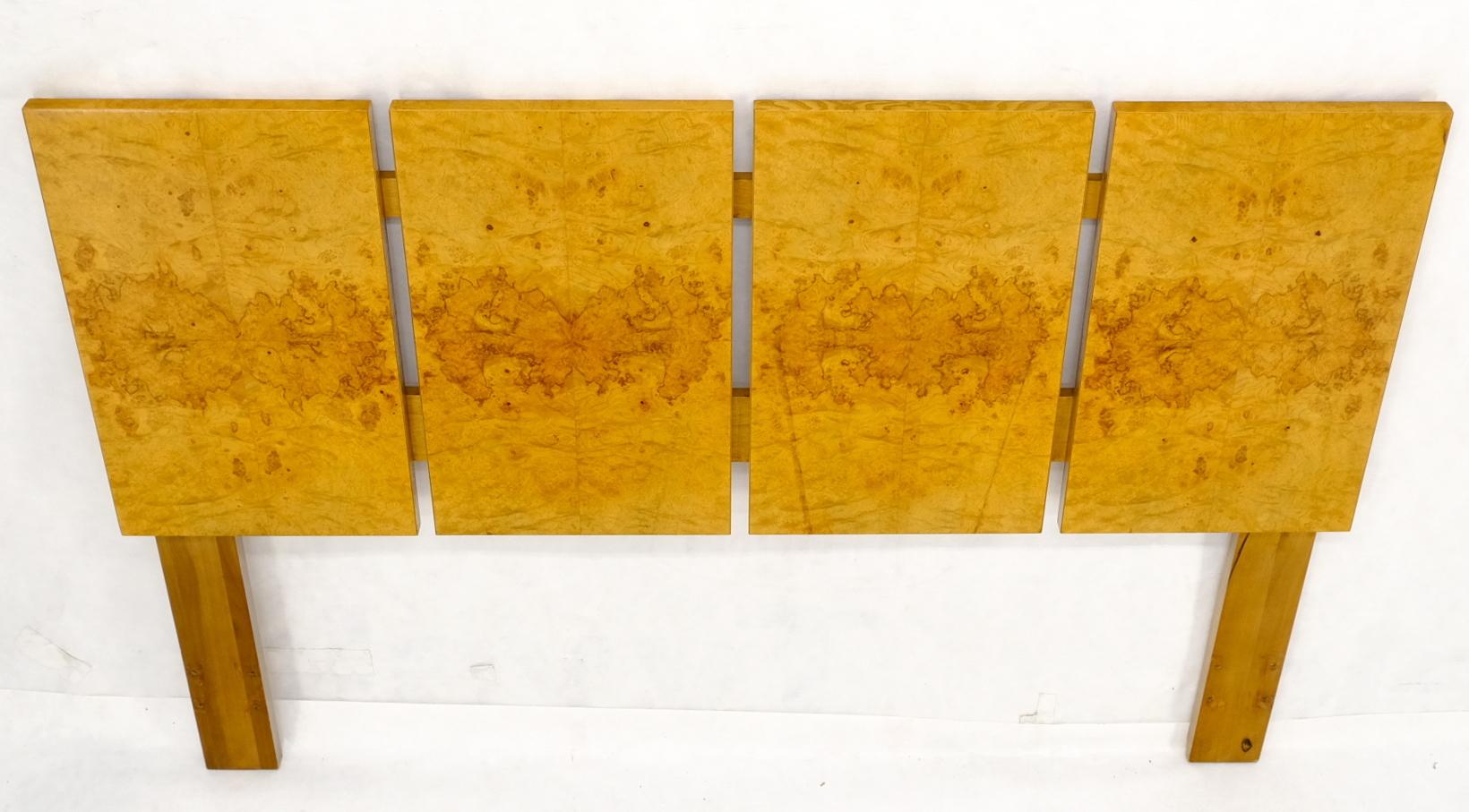 EstablishedLines Style of Milo Baughman Book Matched Burl Wood Queen or Full Size Headboard Bed