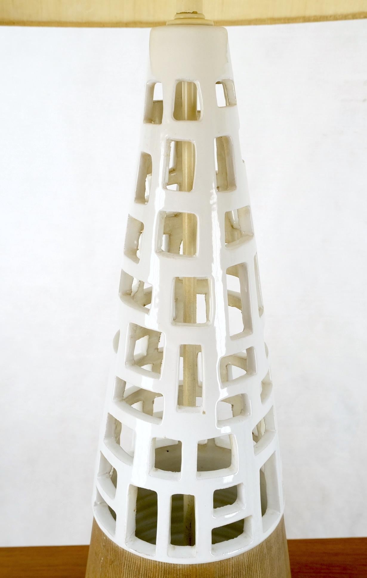 EstablishedLines Mid-Century Modern Cone Shape Geometrical Pattern Pierce Pattern Base Table Lamp