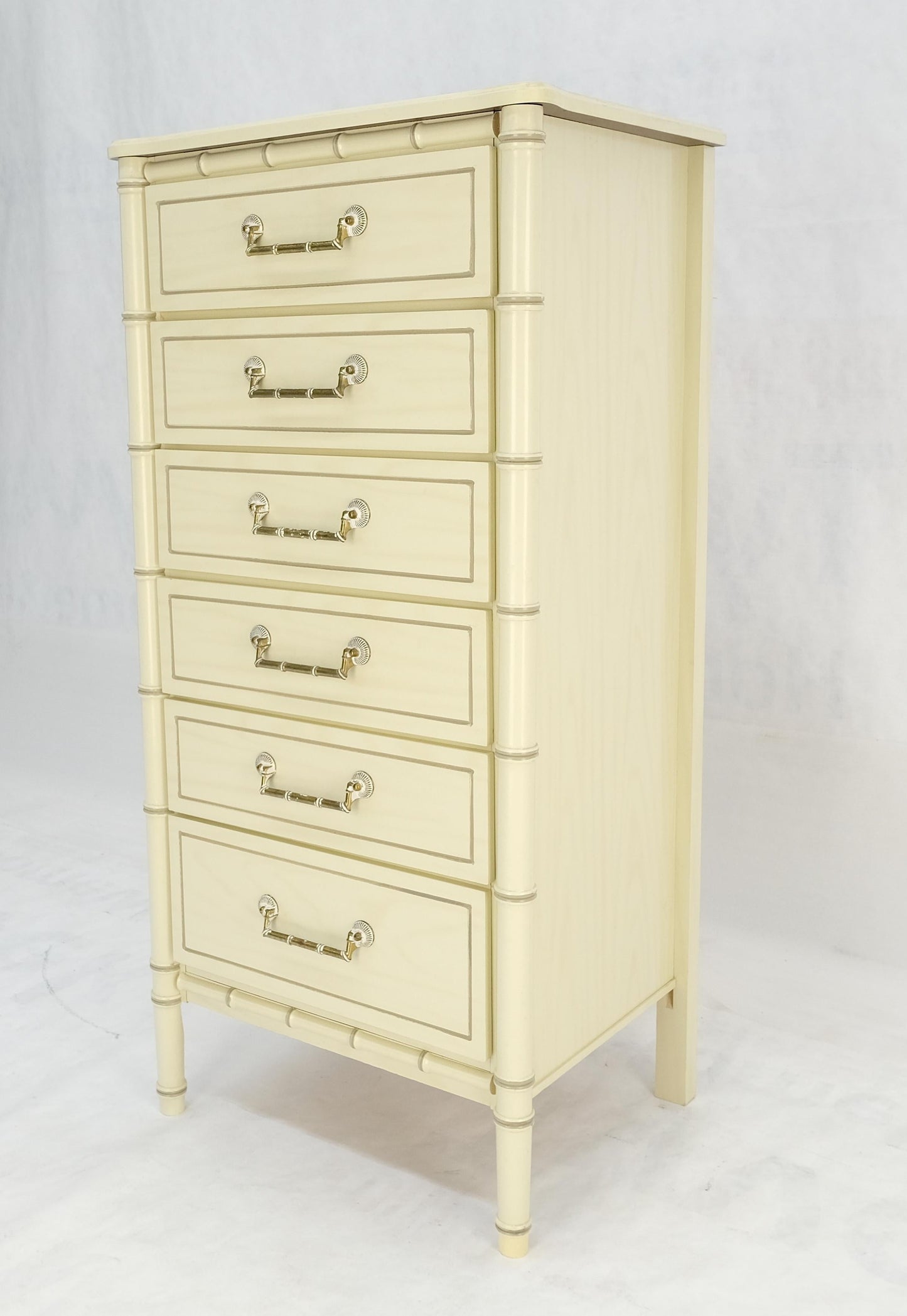 EstablishedLines Faux Bamboo Beige White Lacquer 48" Tall 6 Drawer Lingerie Chest Dresser MINT!
