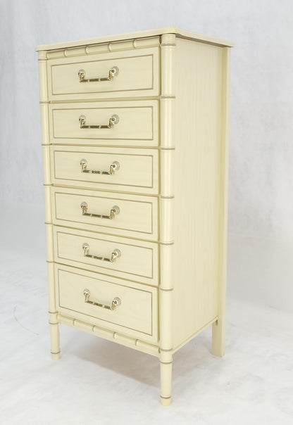 EstablishedLines Faux Bamboo Beige White Lacquer 48" Tall 6 Drawer Lingerie Chest Dresser MINT!