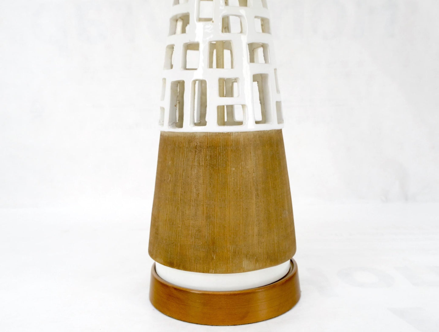 EstablishedLines Mid-Century Modern Cone Shape Geometrical Pattern Pierce Pattern Base Table Lamp