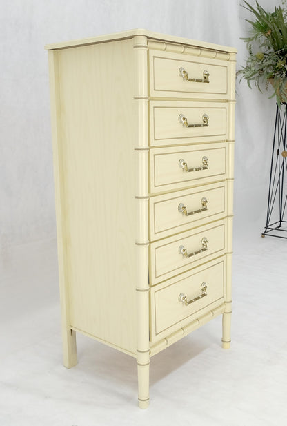 EstablishedLines Faux Bamboo Beige White Lacquer 48" Tall 6 Drawer Lingerie Chest Dresser MINT!