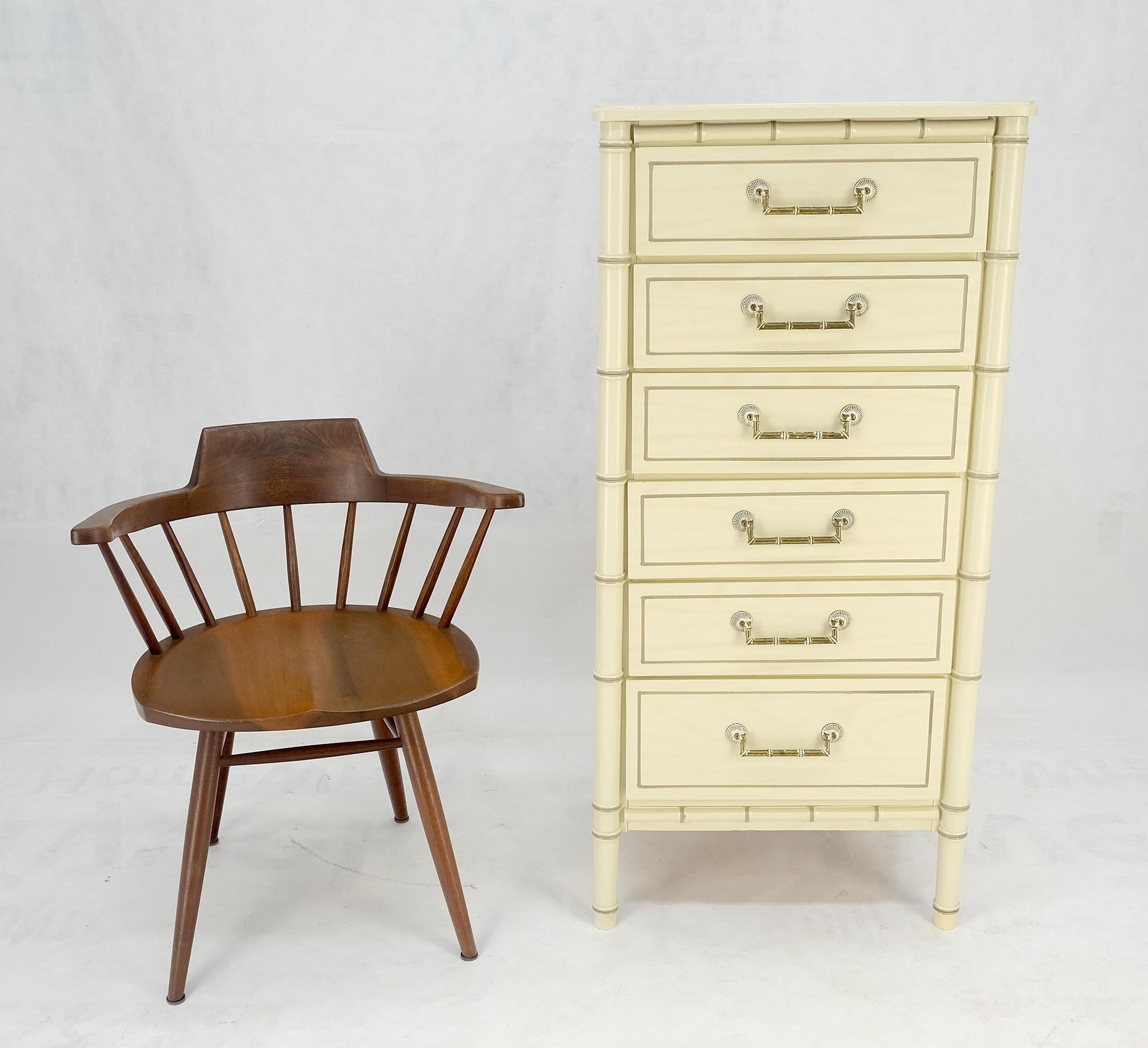 EstablishedLines Faux Bamboo Beige White Lacquer 48" Tall 6 Drawer Lingerie Chest Dresser MINT!