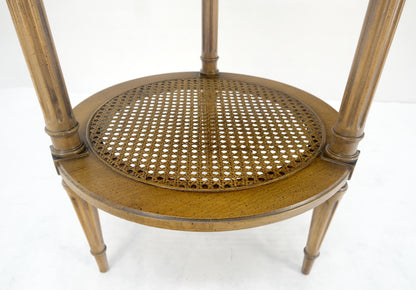EstablishedLines Marquetry Top Two Tier Cane Shelf 18" Diameter Lamp Side Center Table Stand MINT
