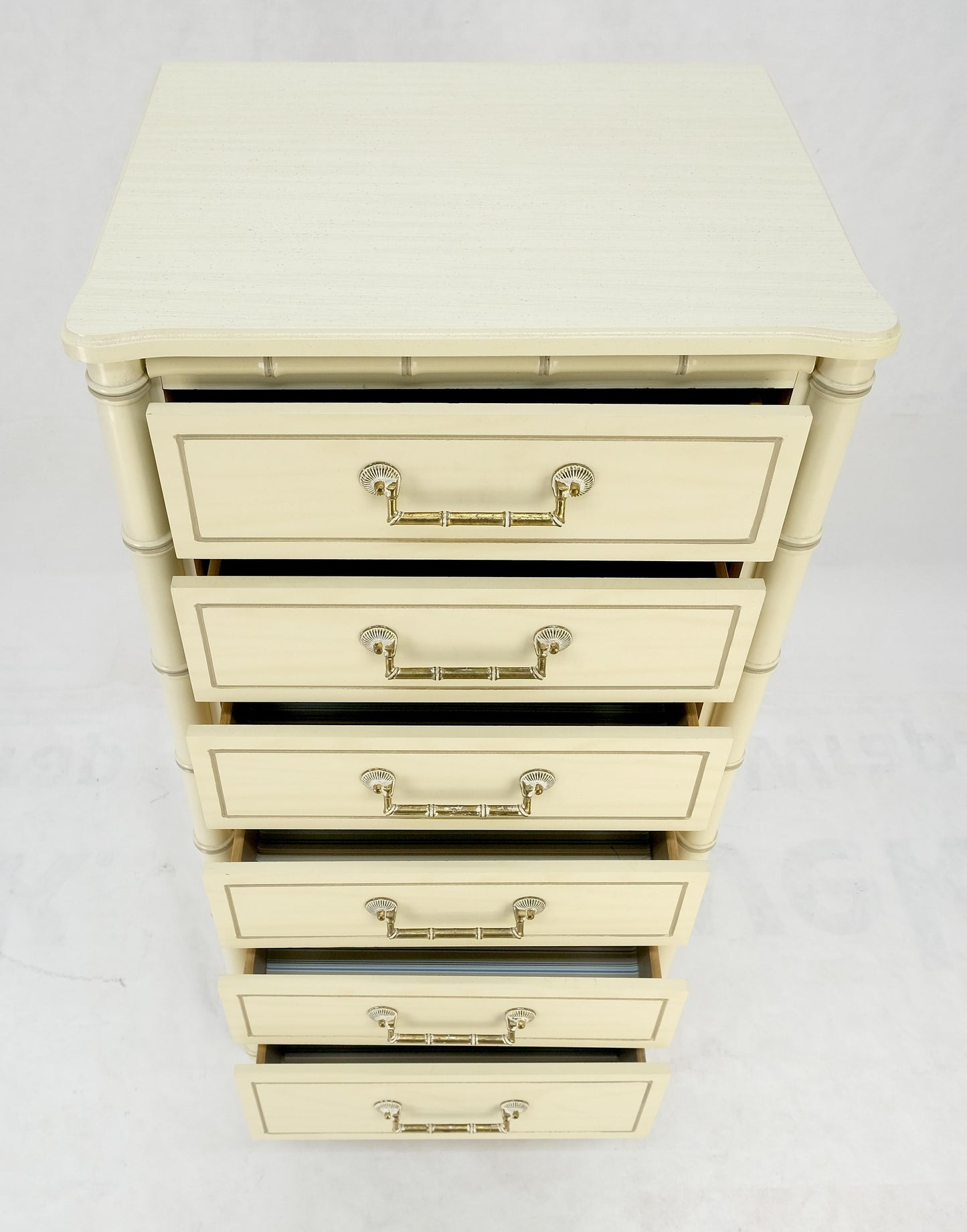 EstablishedLines Faux Bamboo Beige White Lacquer 48" Tall 6 Drawer Lingerie Chest Dresser MINT!