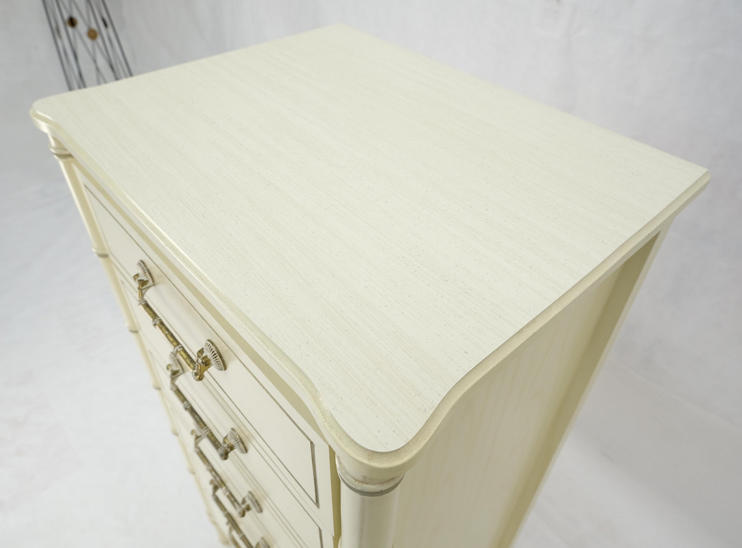 EstablishedLines Faux Bamboo Beige White Lacquer 48" Tall 6 Drawer Lingerie Chest Dresser MINT!