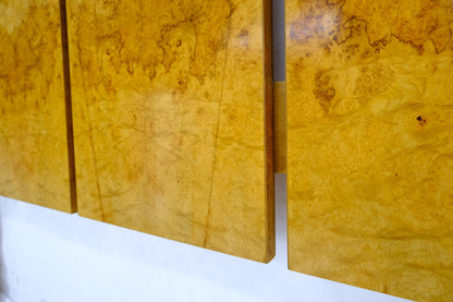 EstablishedLines Style of Milo Baughman Book Matched Burl Wood Queen or Full Size Headboard Bed
