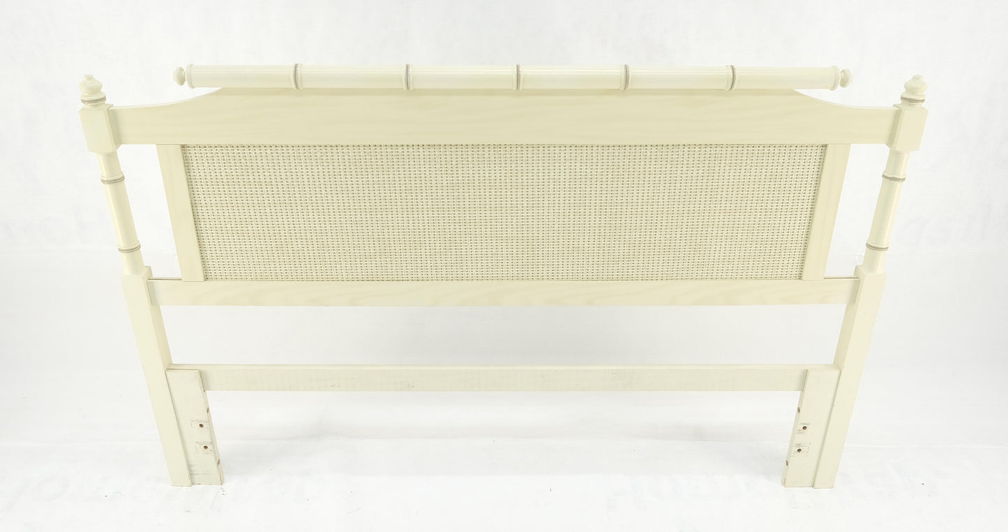 EstablishedLines Mid Century Modern Faux Bamboo Beige White Queen Size Headboard Bed MINT
