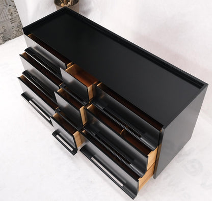 EstablishedLines Black Lacquer Ebonized Pieced Wood Pulls Gallery Top 9 Drawers Dresser Credenza