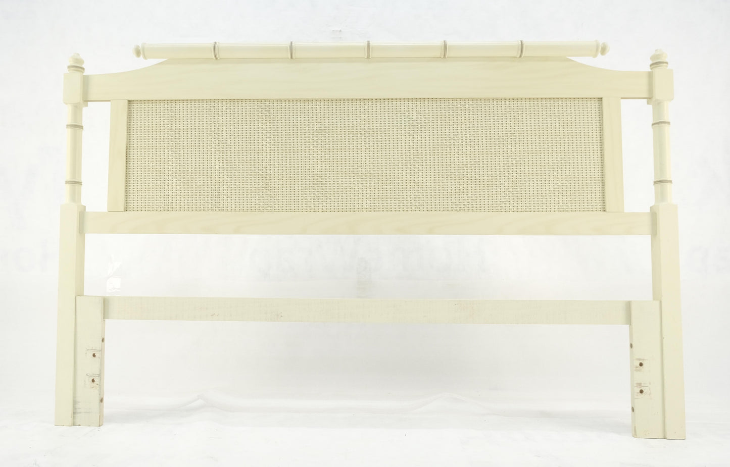 EstablishedLines Mid Century Modern Faux Bamboo Beige White Queen Size Headboard Bed MINT