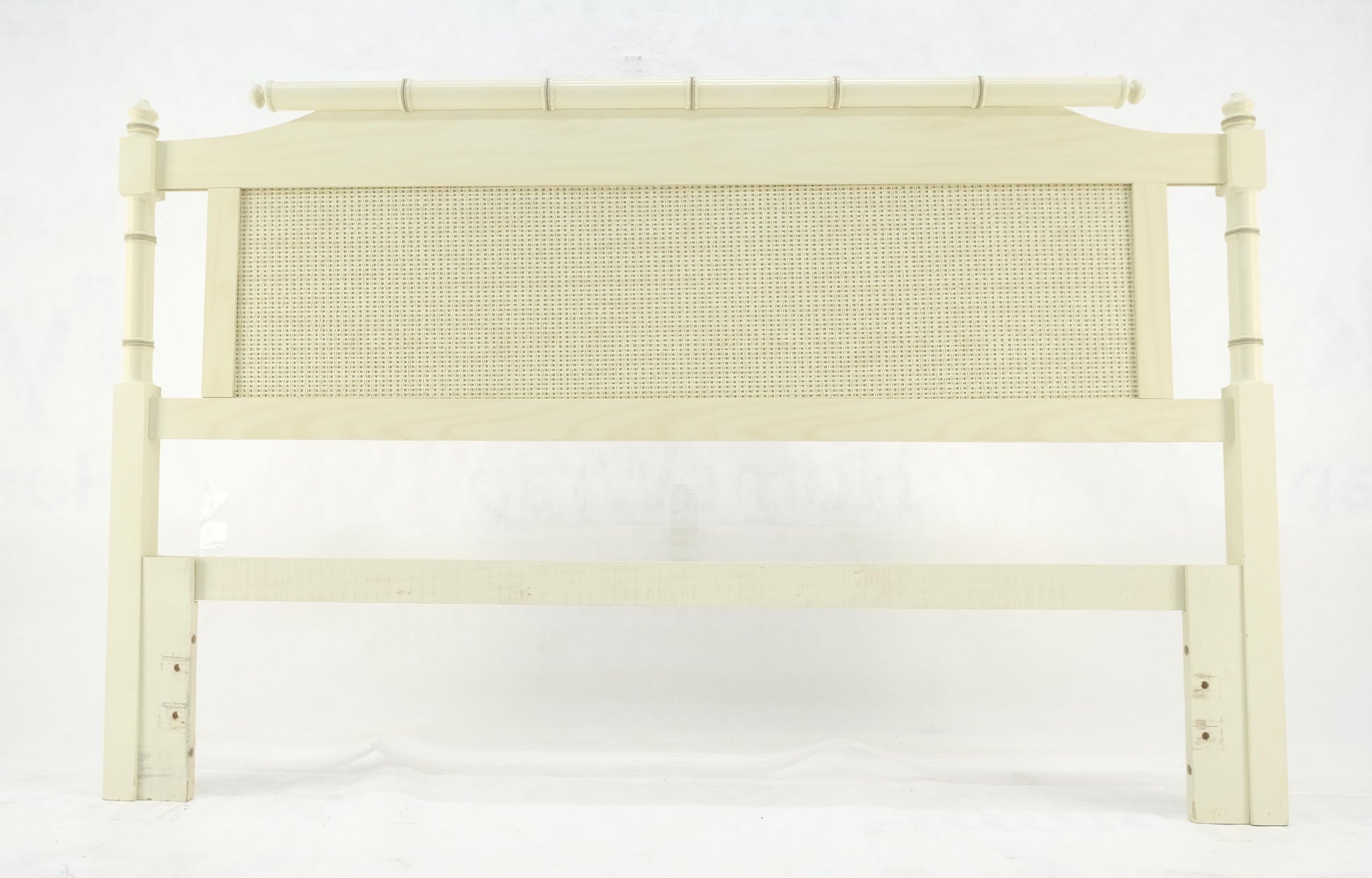 EstablishedLines Mid Century Modern Faux Bamboo Beige White Queen Size Headboard Bed MINT