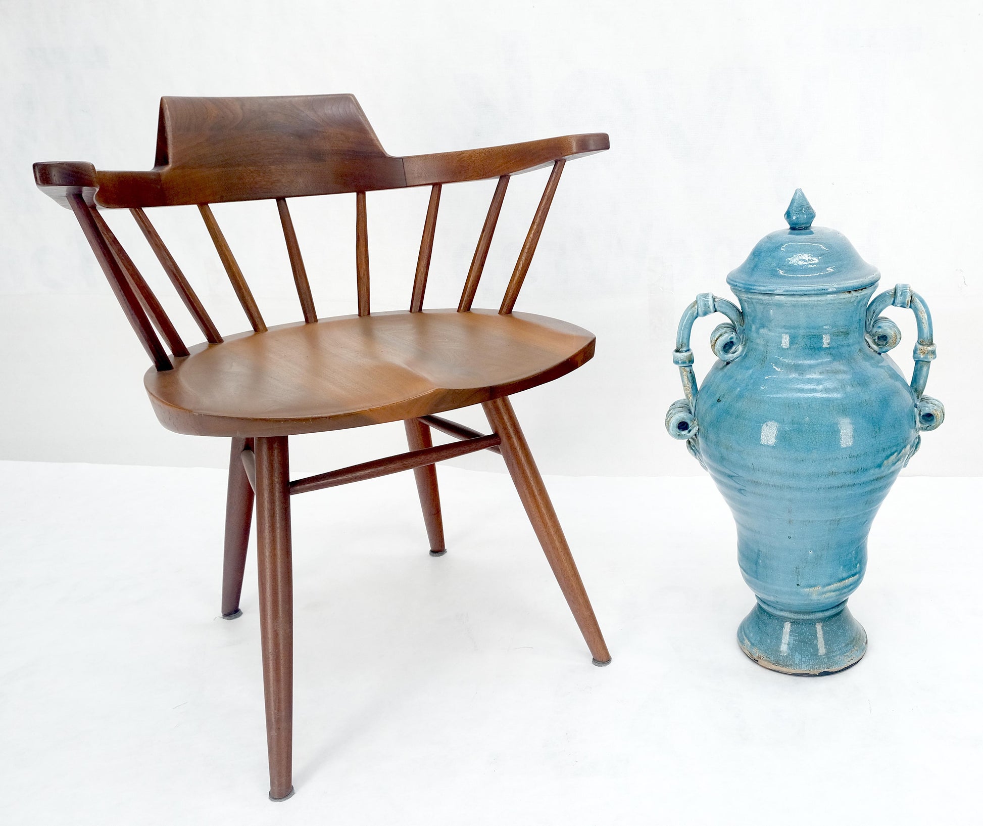 EstablishedLines Large 24" Tall Burmantofts Blue Glaze Terracotta Ceramic Urn Style Vase w/ Lid