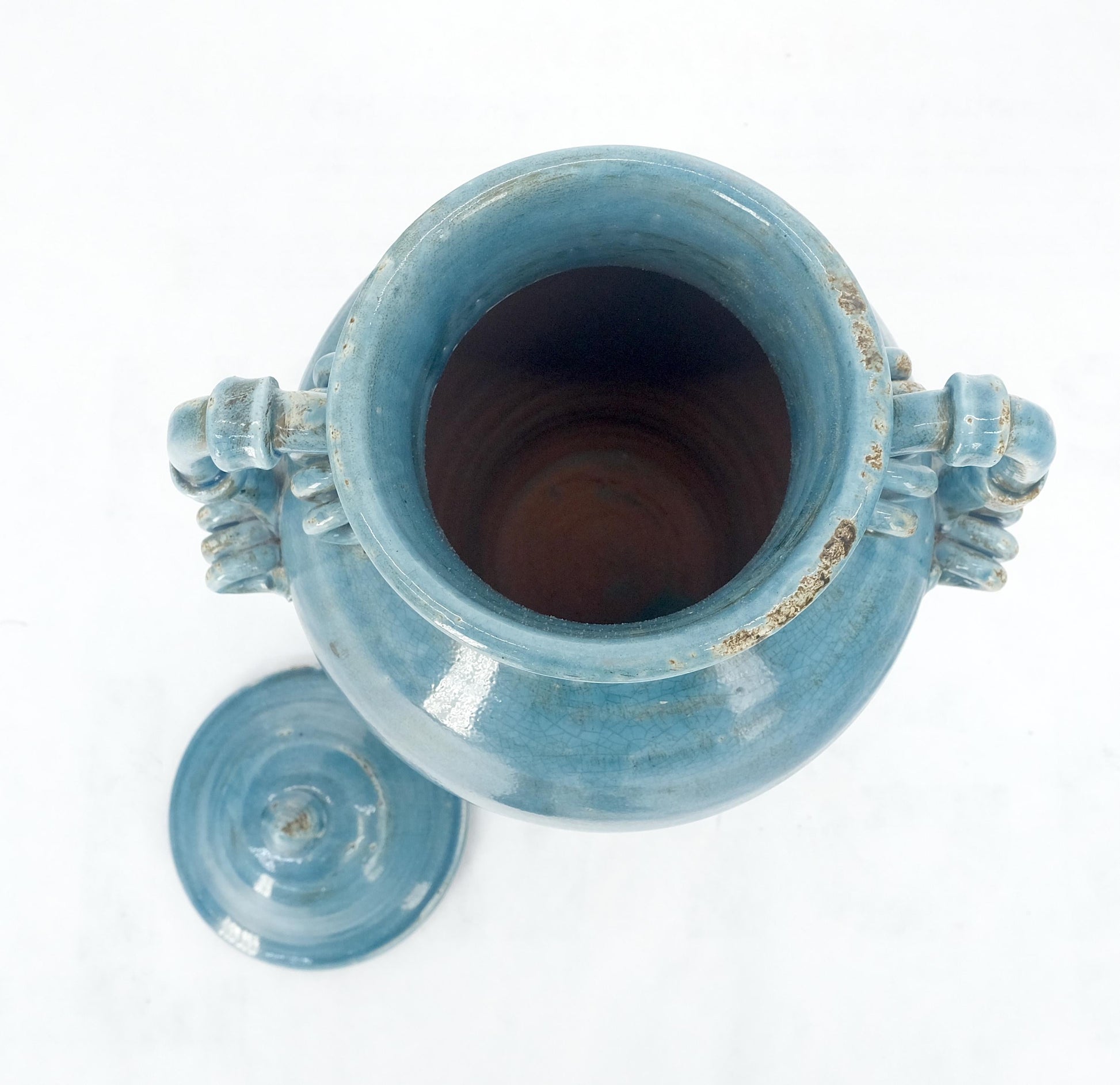 EstablishedLines Large 24" Tall Burmantofts Blue Glaze Terracotta Ceramic Urn Style Vase w/ Lid