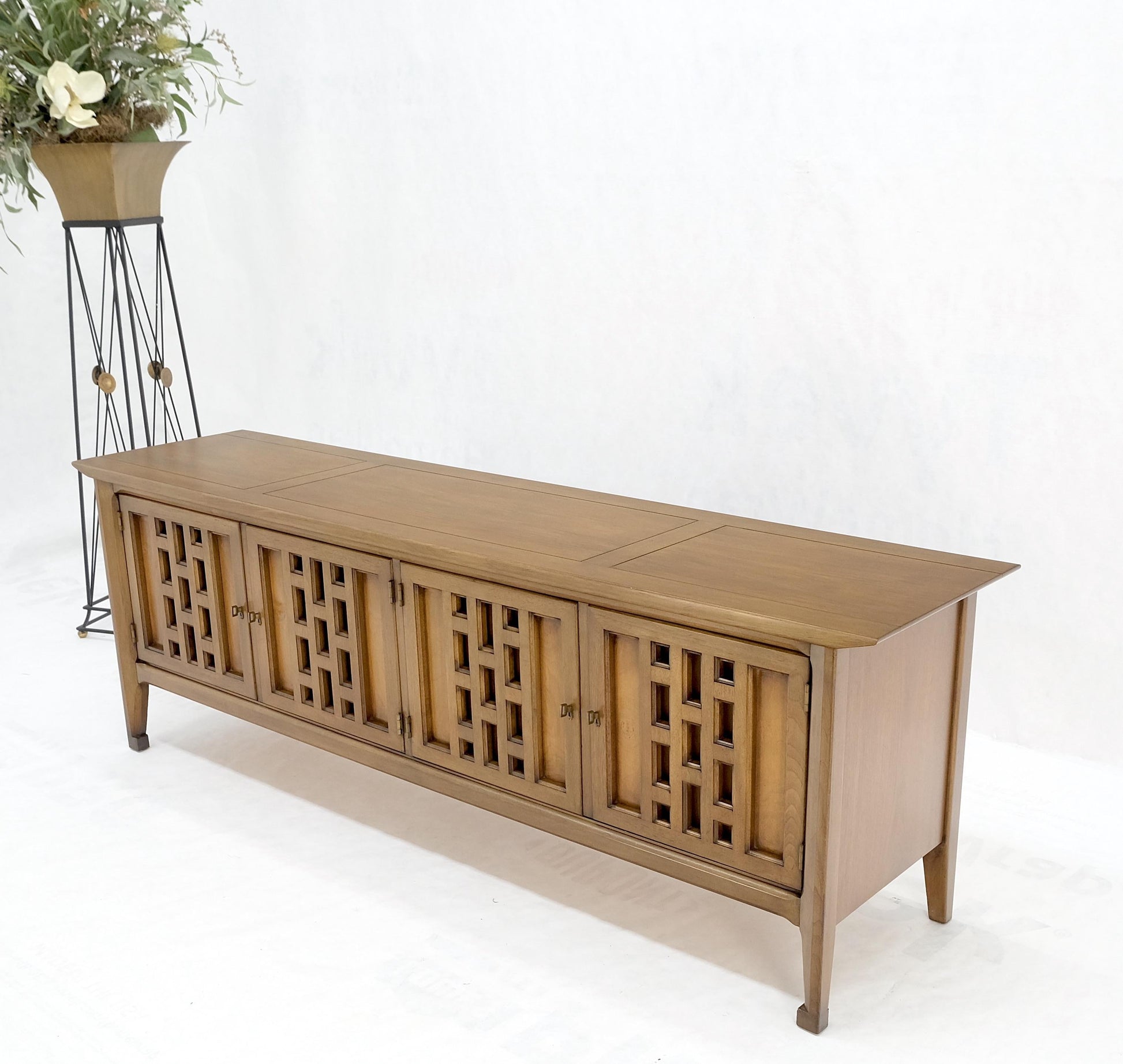 EstablishedLines Low 4 Door 2 Drawers Mid-Century Modern Credenza Light Walnut Finish Mint!