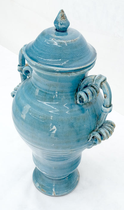 EstablishedLines Large 24" Tall Burmantofts Blue Glaze Terracotta Ceramic Urn Style Vase w/ Lid