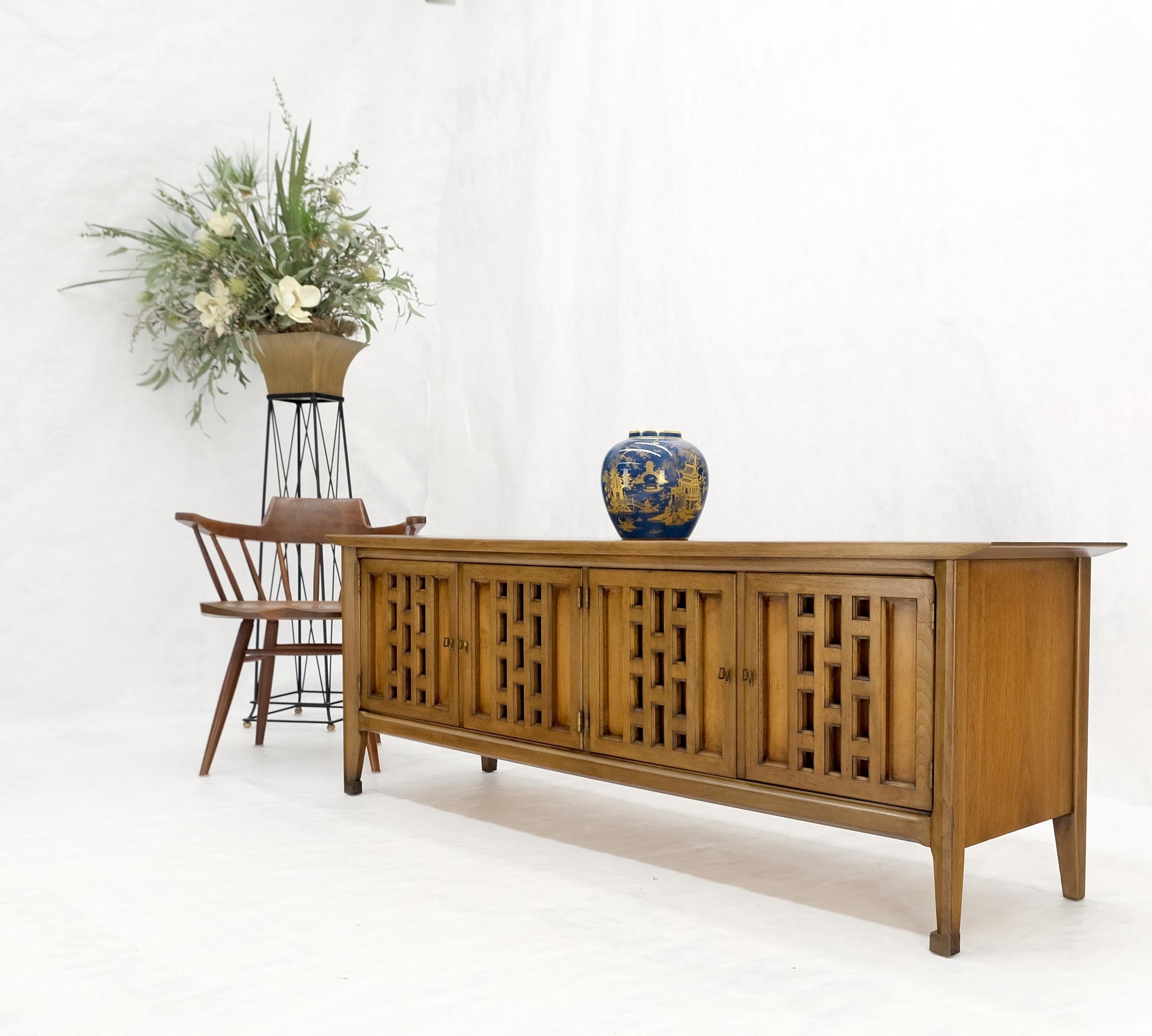 EstablishedLines Low 4 Door 2 Drawers Mid-Century Modern Credenza Light Walnut Finish Mint!