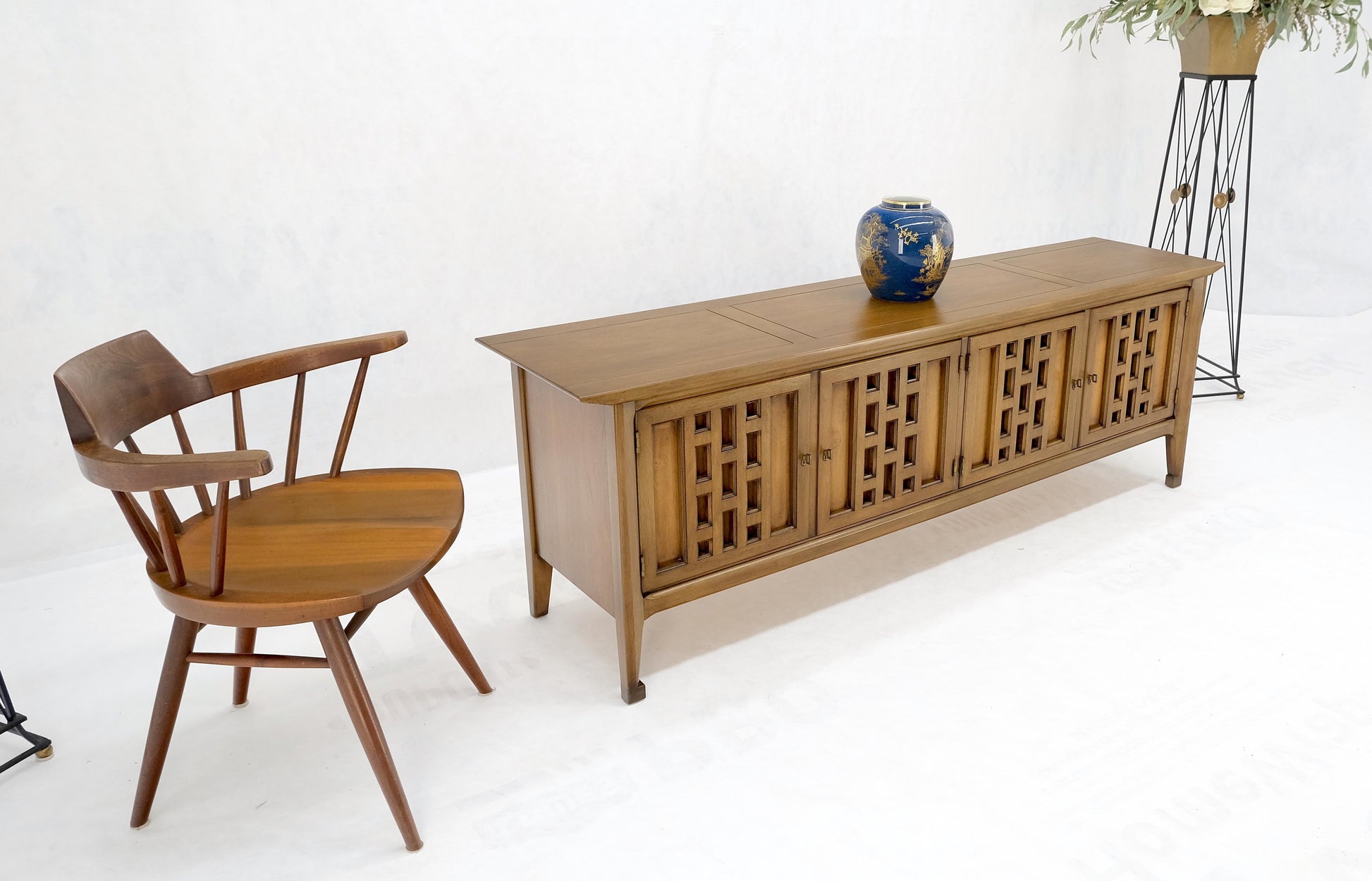 EstablishedLines Low 4 Door 2 Drawers Mid-Century Modern Credenza Light Walnut Finish Mint!
