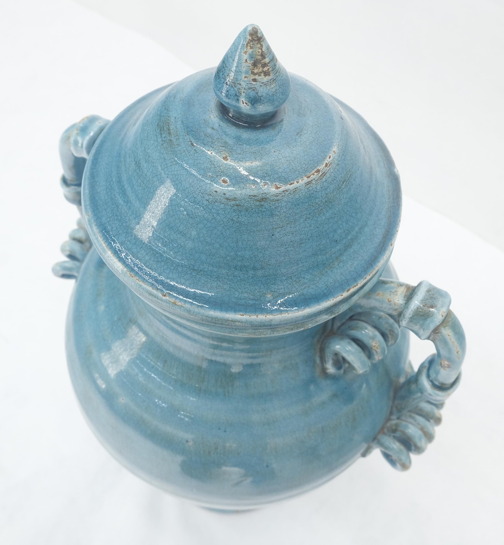 EstablishedLines Large 24" Tall Burmantofts Blue Glaze Terracotta Ceramic Urn Style Vase w/ Lid