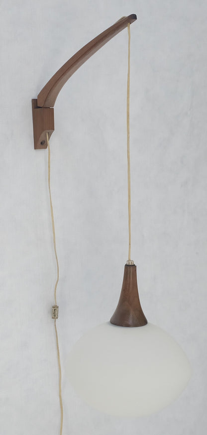 EstablishedLines Danish Mid Century Modern Fully Adjustable Teak Swing Scones Frost Glass Shade