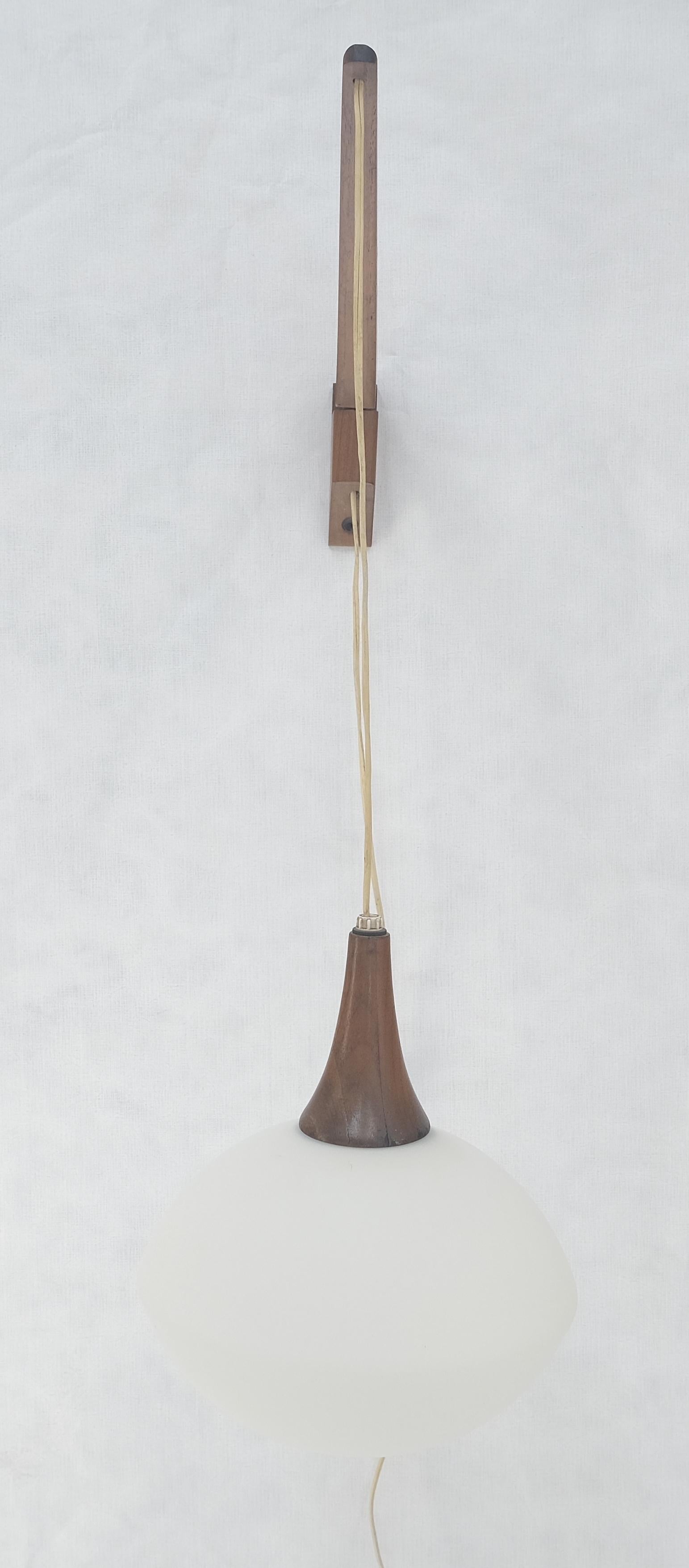 EstablishedLines Danish Mid Century Modern Fully Adjustable Teak Swing Scones Frost Glass Shade